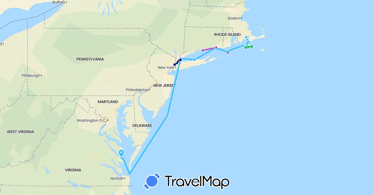 TravelMap itinerary: driving, bus, cycling, train, boat in United States (North America)